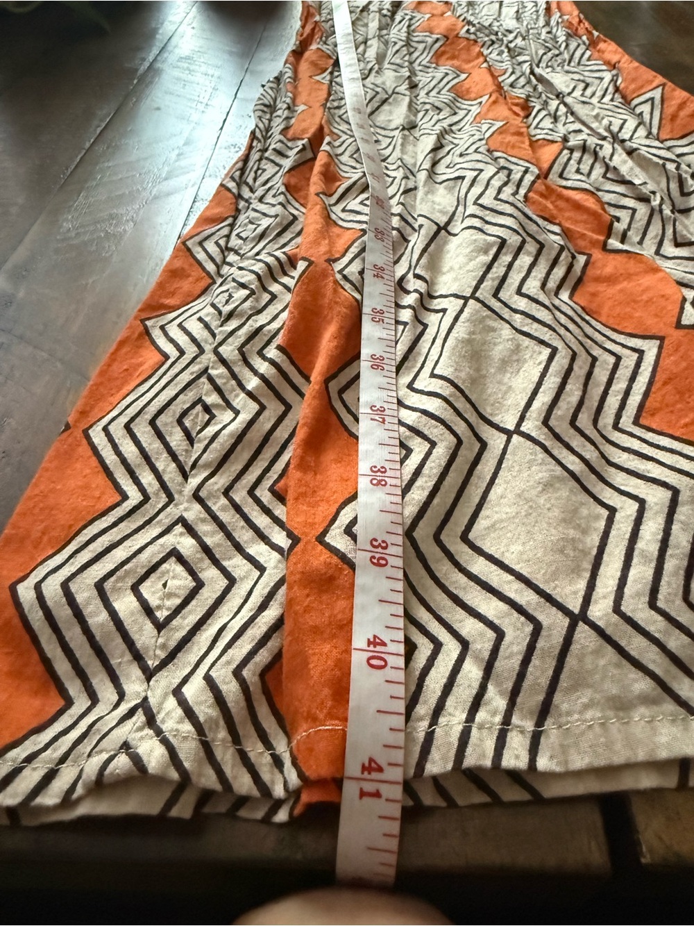 Sz M Pahiesa Formentera Orange & Cream Geometric Wide Leg Flare Stretch Pants - Picture 6 of 7